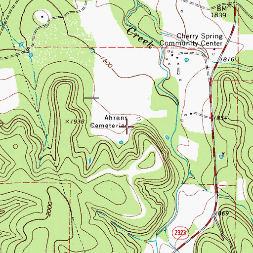Topographic Map of Ahrens Cemetery, TX