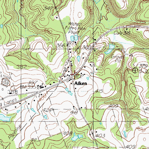 Topographic Map of Aiken, TX