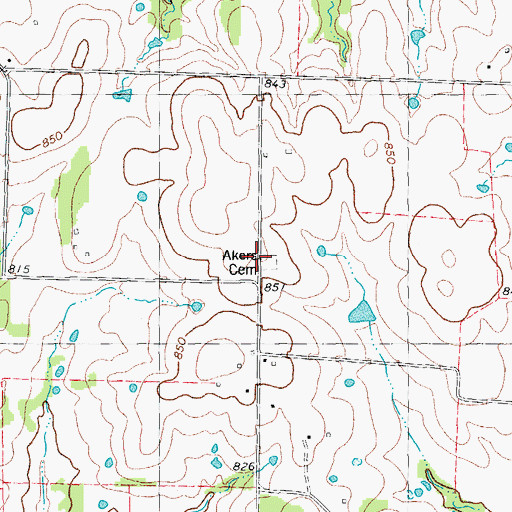 Topographic Map of Akers Cemetery, TX