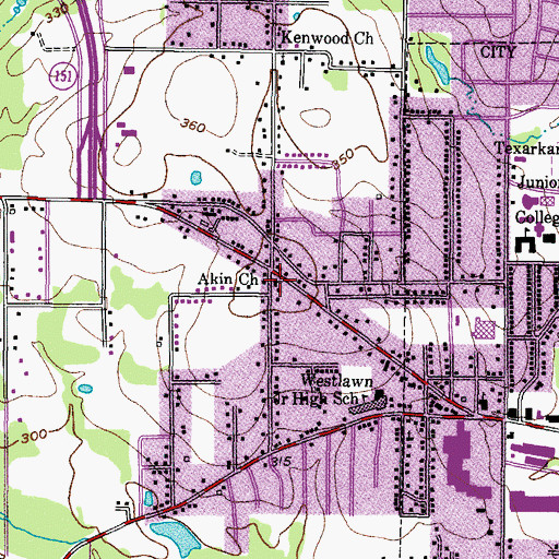 Topographic Map of Akin Church, TX