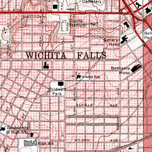 Topographic Map of Alamo School, TX