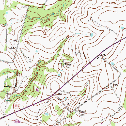 Topographic Map of Albert Cemetery, TX