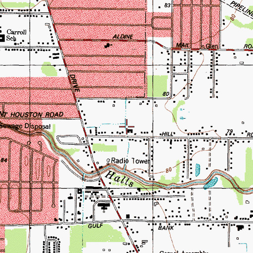 Topographic Map of Aldine Church, TX