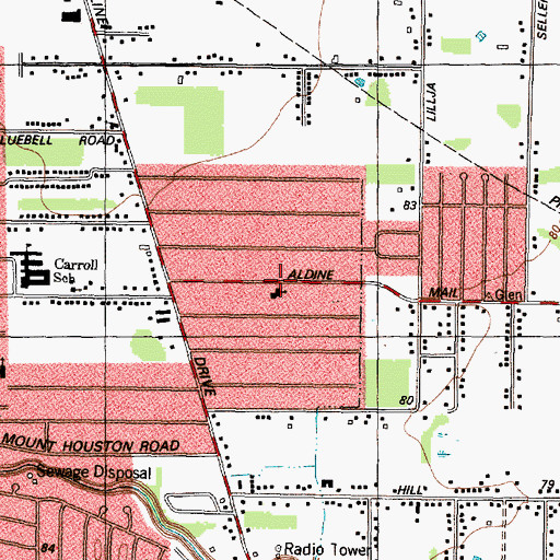 Topographic Map of Aldine United Church, TX