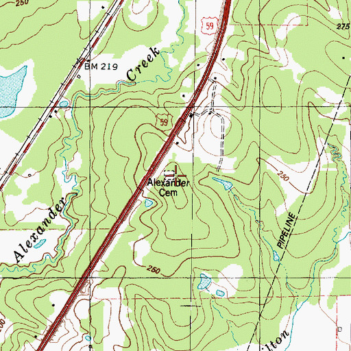 Topographic Map of Alexander Cemetery, TX