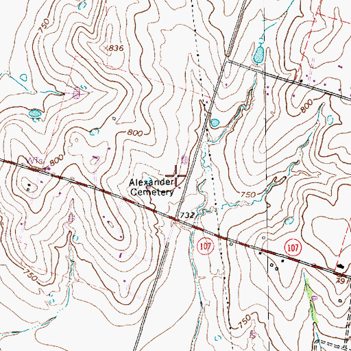 Topographic Map of Alexander Cemetery, TX