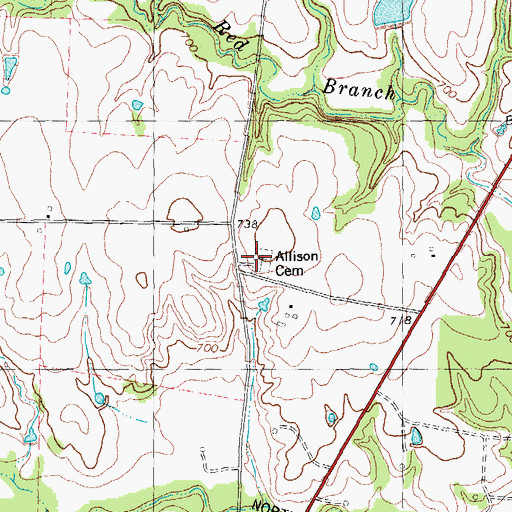 Topographic Map of Allison Cemetery, TX