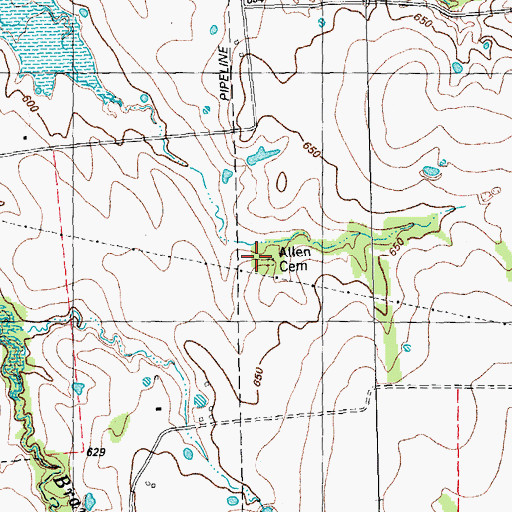 Topographic Map of Allen Cemetery, TX