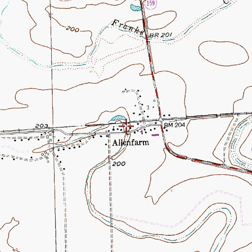 Topographic Map of Allenfarm, TX