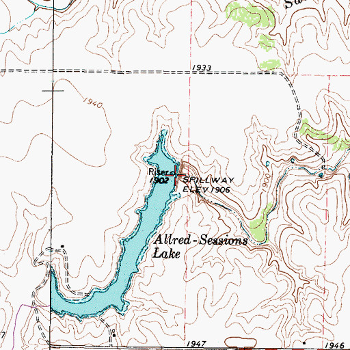 Topographic Map of Allred-Sessions Lake, TX