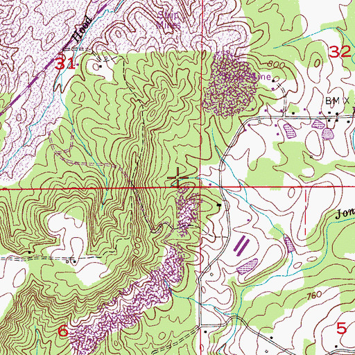 Topographic Map of Hendrix Mine, AL