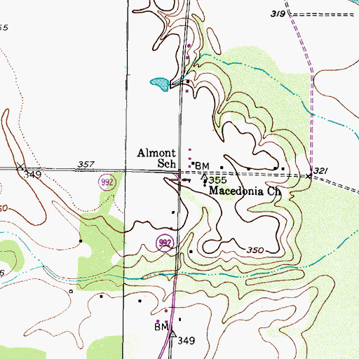 Topographic Map of Almont School, TX