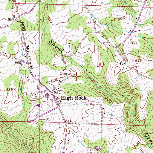 Topographic Map of High Rock Church, AL