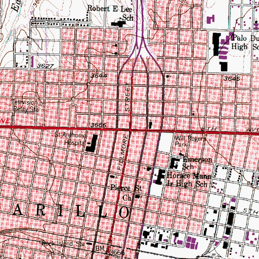 Topographic Map of Amarillo, TX