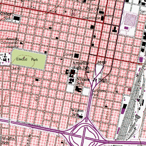 Topographic Map of Amarillo High School, TX
