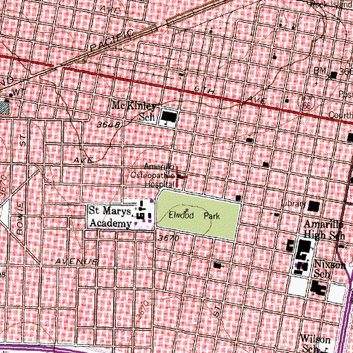 Topographic Map of Amarillo Osteopathic Hospital, TX