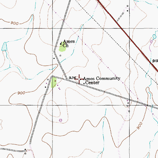 Topographic Map of Ames Community Center, TX