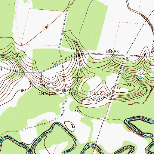 Topographic Map of Anaqua Oil Field, TX