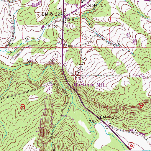 Topographic Map of Hortons Mill, AL