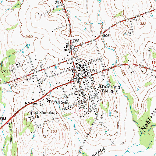 Topographic Map of Anderson, TX