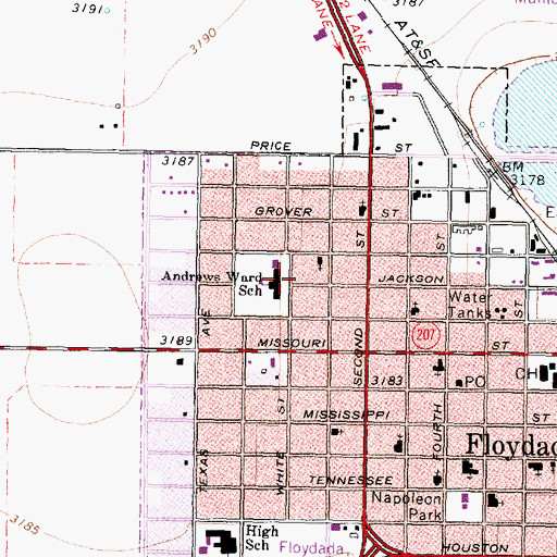 Topographic Map of Andrews Ward School, TX