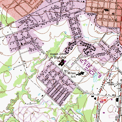 Topographic Map of Anson Jones Junior High School, TX