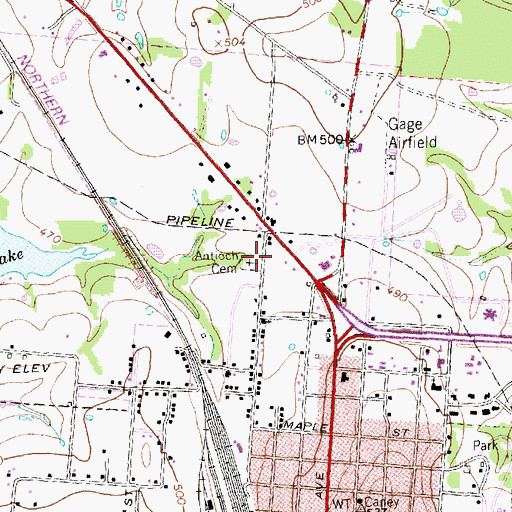 Topographic Map of Antioch Cemetery, TX