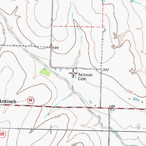 Topographic Map of Antioch Cemetery, TX