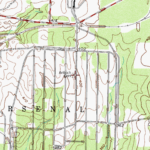 Topographic Map of Antioch Cemetery, TX