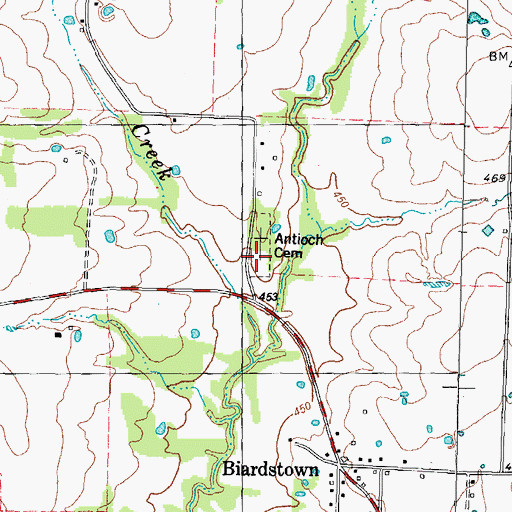 Topographic Map of Antioch Cemetery, TX