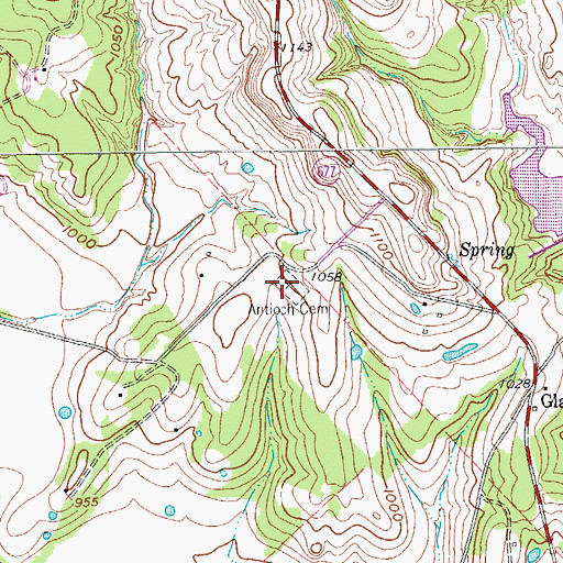Topographic Map of Antioch Cemetery, TX