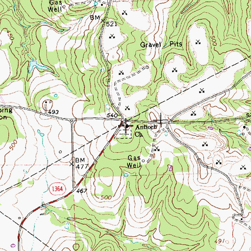 Topographic Map of Antioch Church, TX