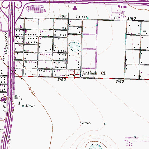 Topographic Map of Antioch Church, TX