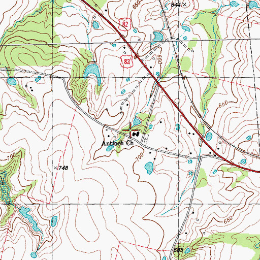 Topographic Map of Antioch Church, TX