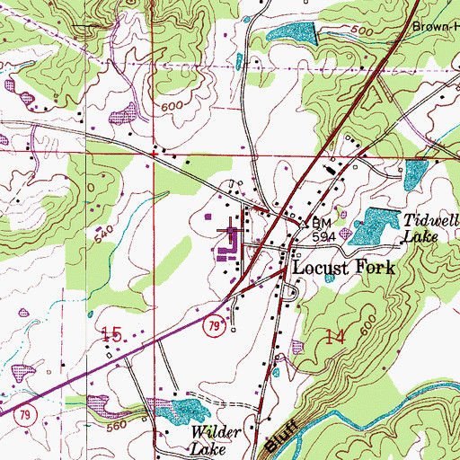 Topographic Map of Locust Fork High School, AL