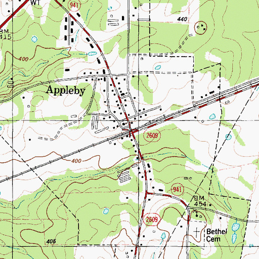 Topographic Map of Appleby, TX