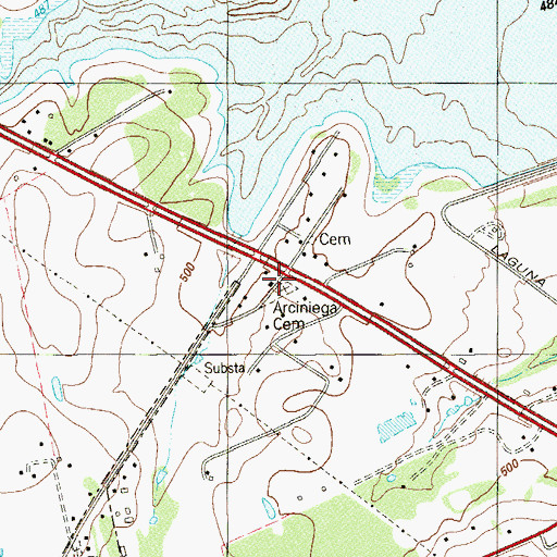 Topographic Map of Arciniega Cemetery, TX