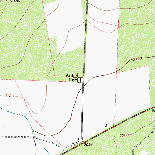 Topographic Map of Arden Cemetery, TX