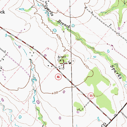 Topographic Map of Arnett Cemetery, TX