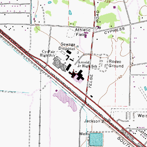 Topographic Map of Arnold Junior High School, TX