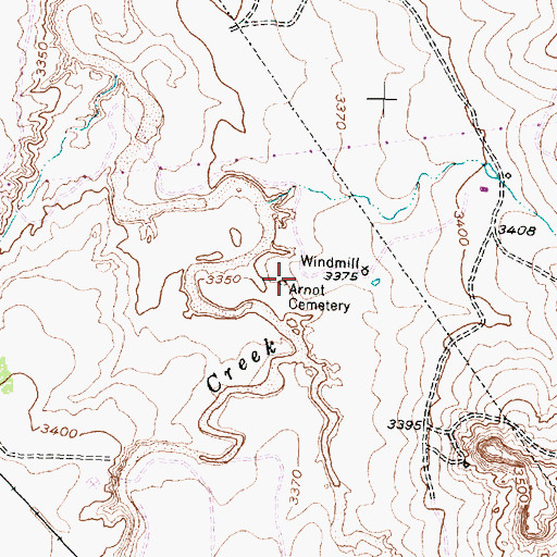 Topographic Map of Arnot Cemetery, TX