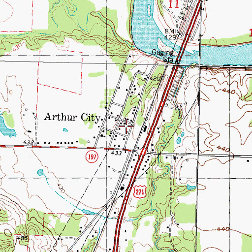 Topographic Map of Arthur City, TX