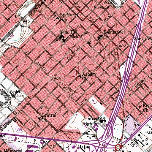 Topographic Map of Asbury Church, TX