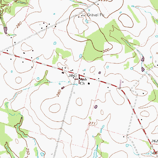 Topographic Map of Ash Church, TX