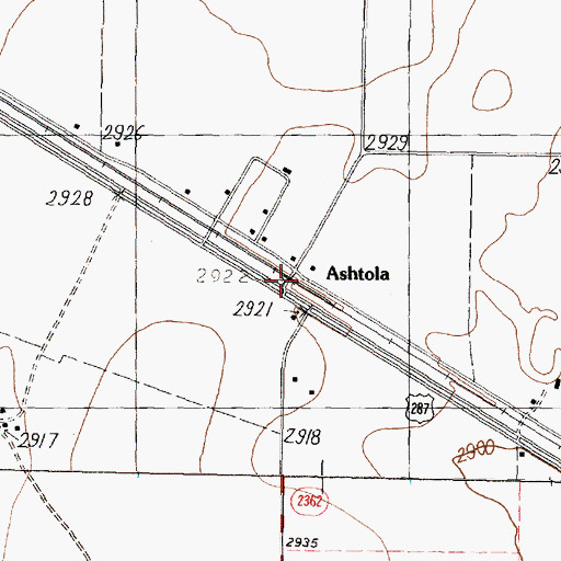 Topographic Map of Ashtola, TX