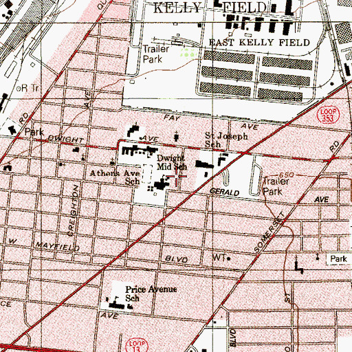 Topographic Map of Athens Avenue School, TX