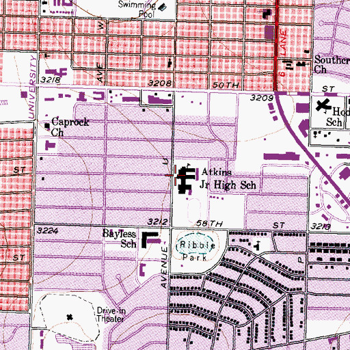 Topographic Map of Atkins Middle School, TX