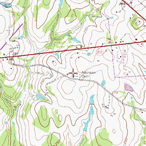 Topographic Map of Atkinson Cemetery, TX
