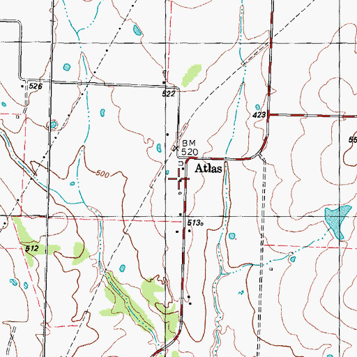 Topographic Map of Atlas, TX