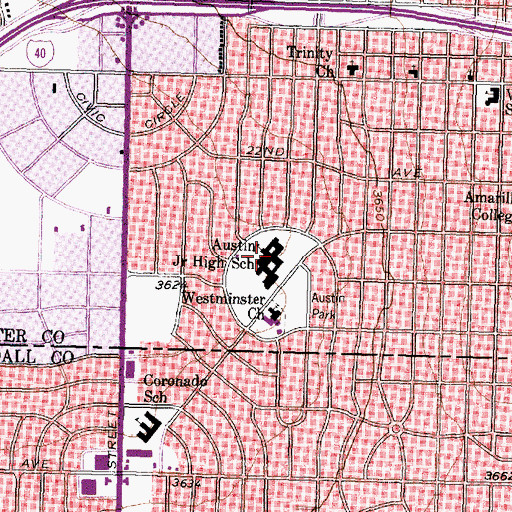 Topographic Map of Austin Middle School, TX